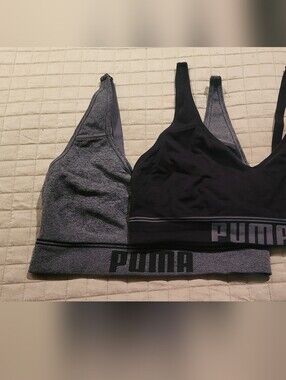 Puma Seamless Sports Bra Duo in Black and Heather Gray